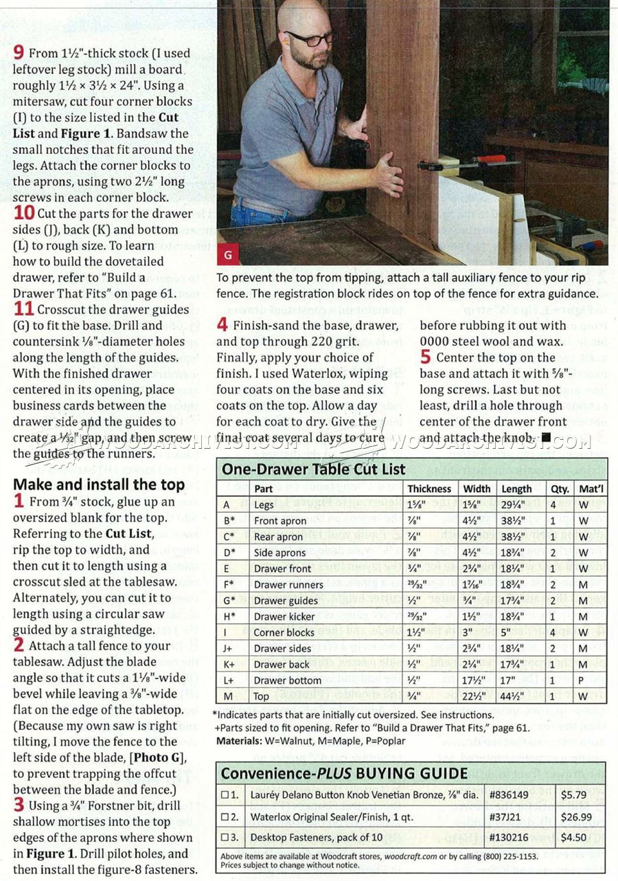 One-Drawer Table Plans