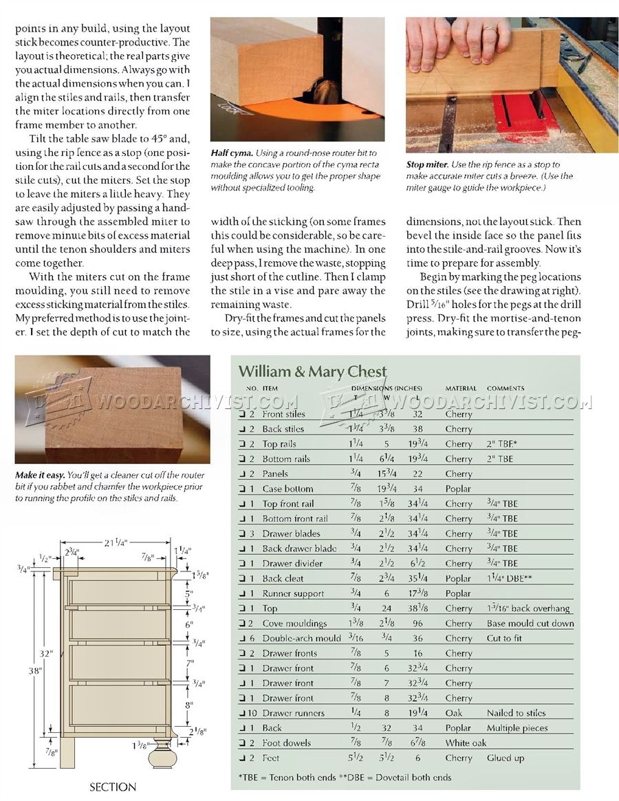 William and Mary Chest of Drawers Plans