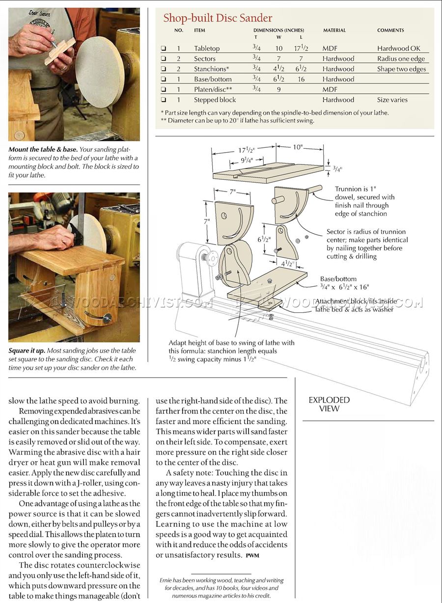 Lathe-Mounted Disk Sander Plans