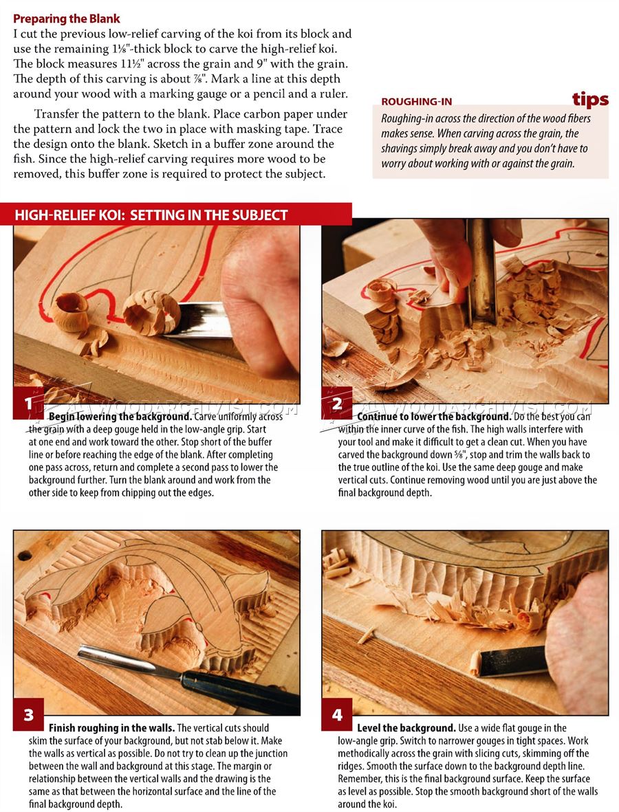 Carving Koi Carp - Relief Wood Carving